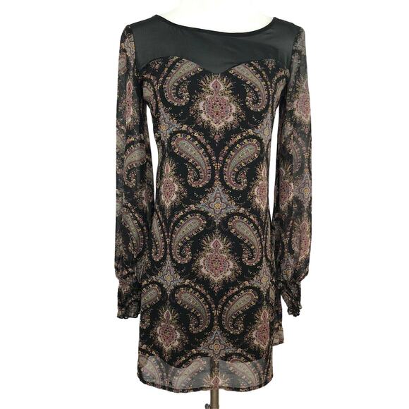 Xhilaration Chiffon Shift Dress Above Knee Boat Neck Long Sleeves Size XS - Picture 1 of 8
